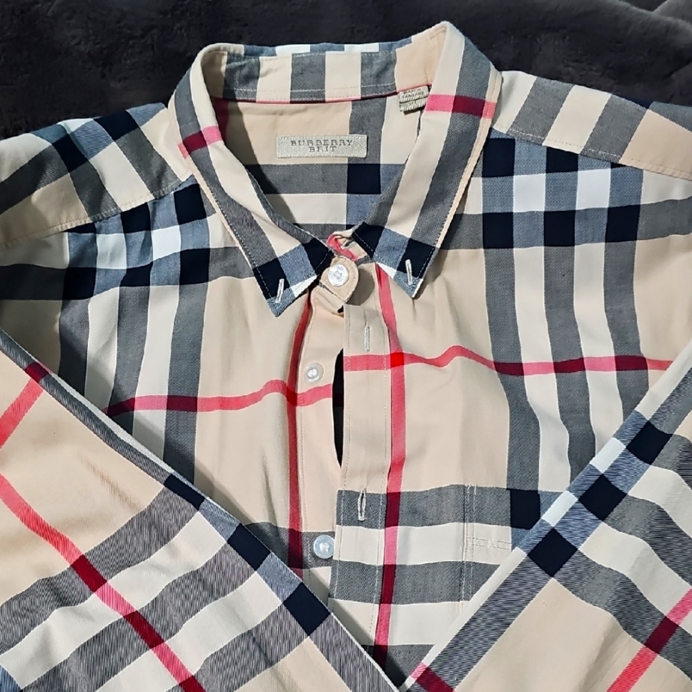 Burberry Brit  Cream and Black Casual Shirt with Classic Collar